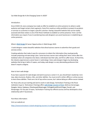 can web design be a life changing career in 2023