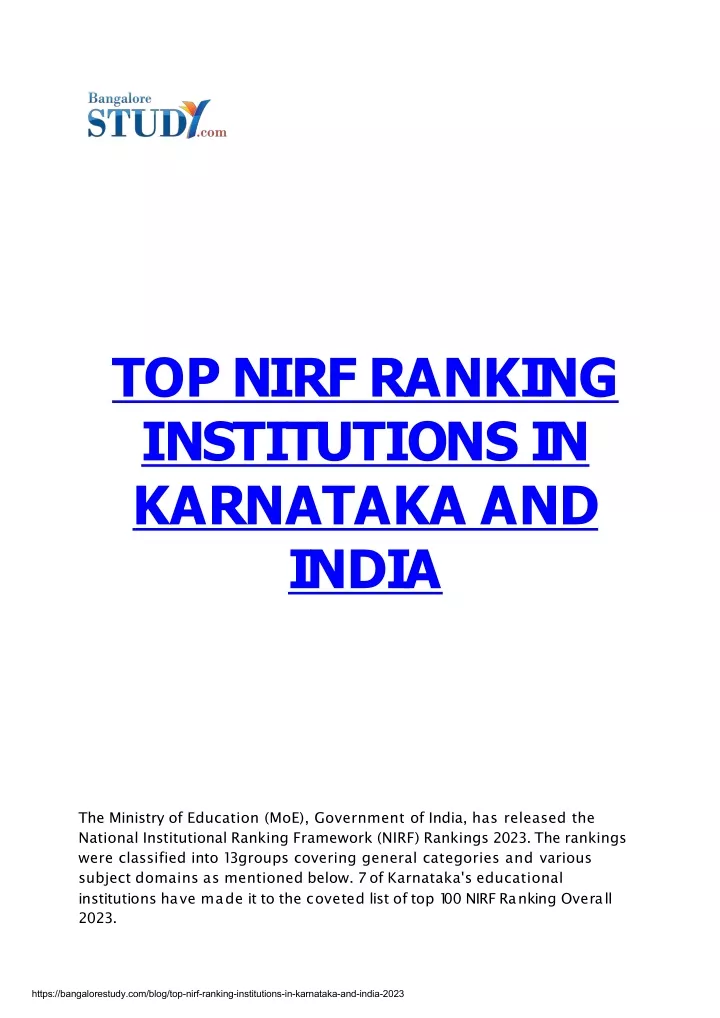 top nirf ranking institutions in karnataka