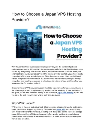 How to Choose a Japan VPS Hosting Provider