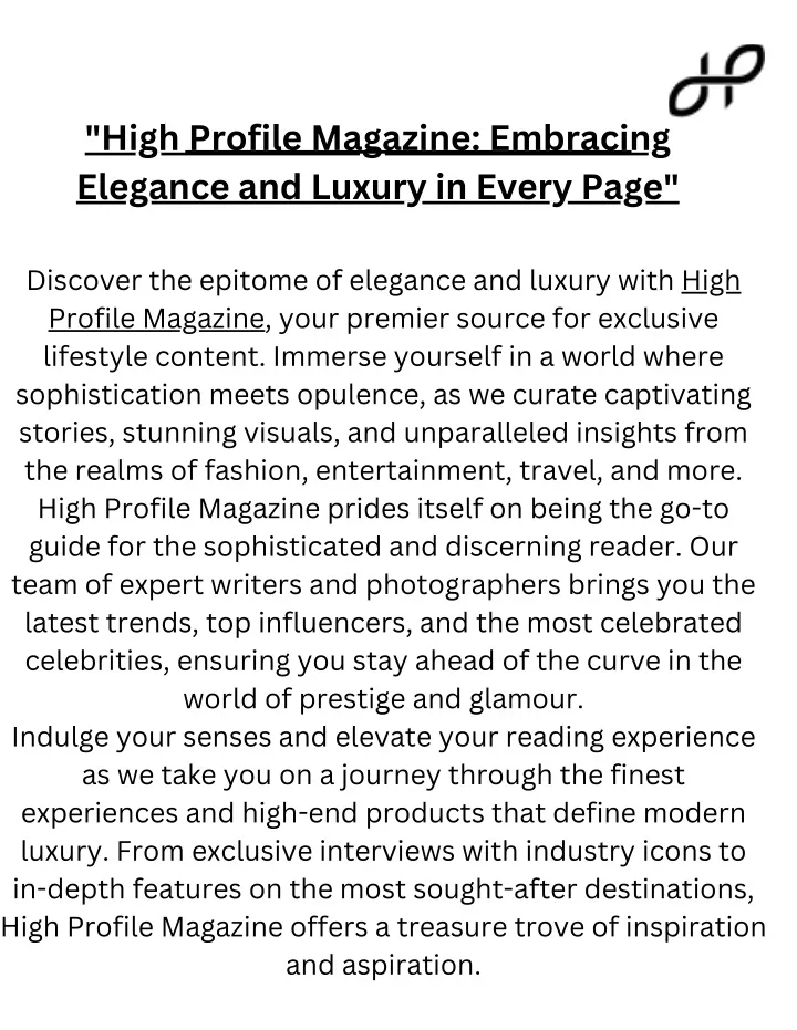 high profile magazine embracing elegance