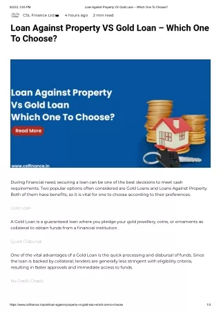 Loan Against Property in Delhi NCR | CSL Finance
