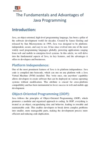 The Fundamentals and Advantages of Java Programming