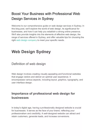 Boost Your Business with Professional Web Design Services in Sydney