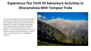 Experience The Thrill Of Adventure Activities In Dharamshala With Tempest Treks