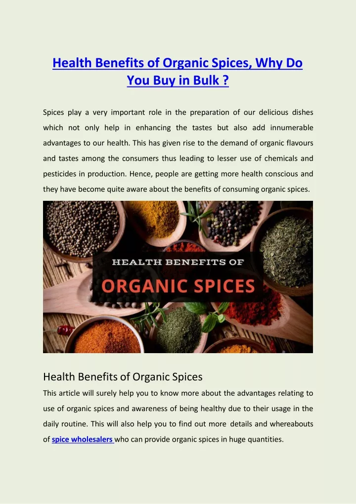 health benefits of organic spices why do you buy in bulk