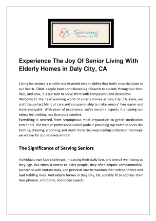 Specialists Care For Elderly People Daly City, CA