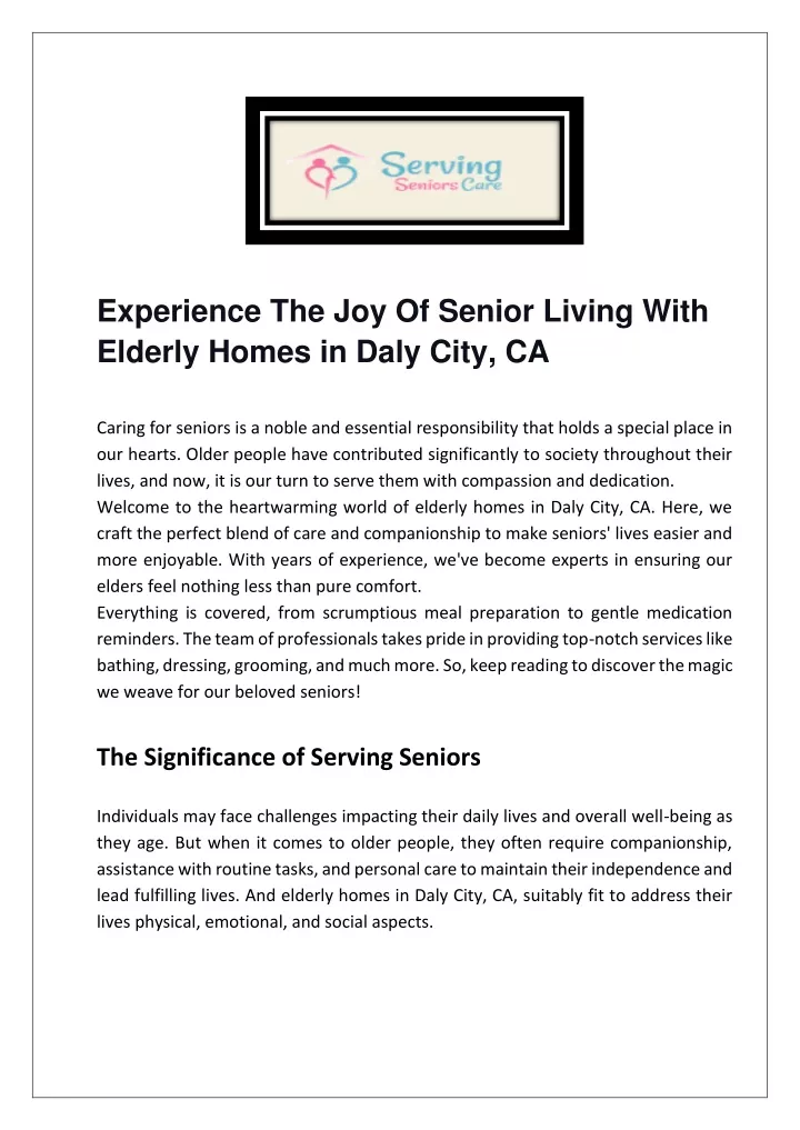 experience the joy of senior living with elderly