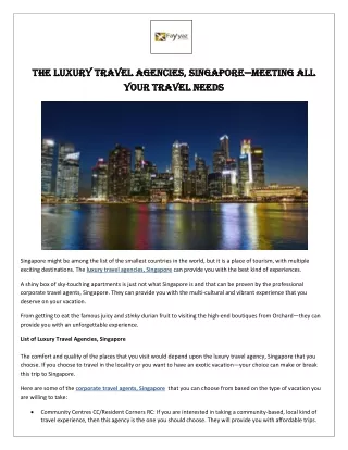 The Luxury Travel Agencies, Singapore—Meeting All Your Travel Needs