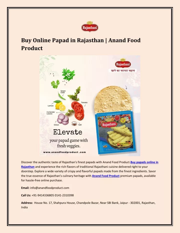 buy online papad in rajasthan anand food product