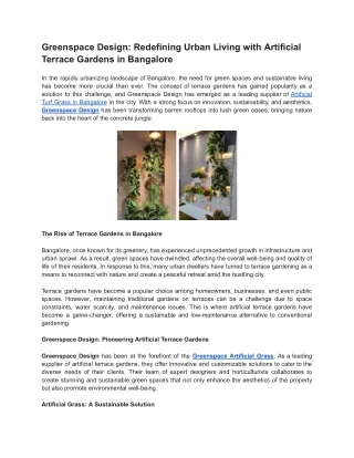 Greenspace Design_ Redefining Urban Living with Artificial Terrace Gardens in Bangalore