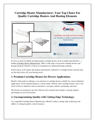 High-Quality Cartridge Heaters - Leading Cartridge Heater Manufacturer