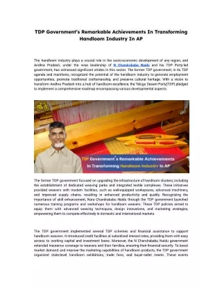 TDP Government’s Remarkable Achievements In Transforming Handloom Industry In AP