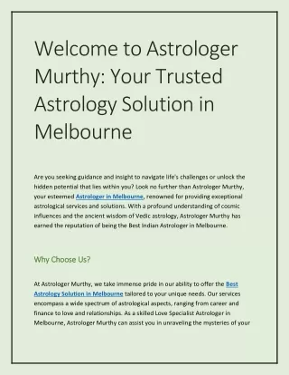 Welcome to Astrologer Murthy