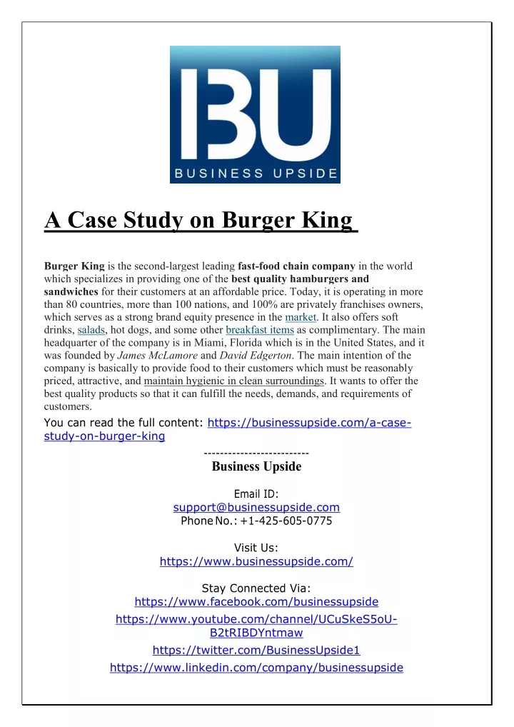a case study on burger king burger king