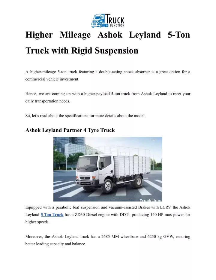 higher mileage ashok leyland 5 ton