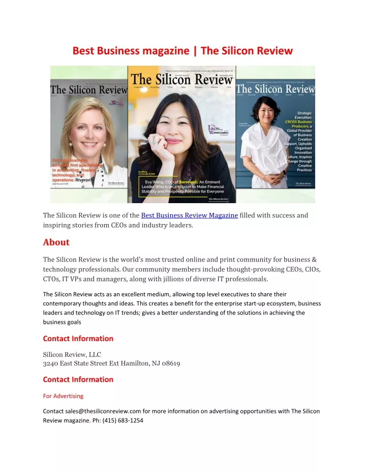 best business magazine the silicon review