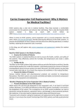 Carrier Evaporator Coil Replacement- Why it Matters for Medical Facilities