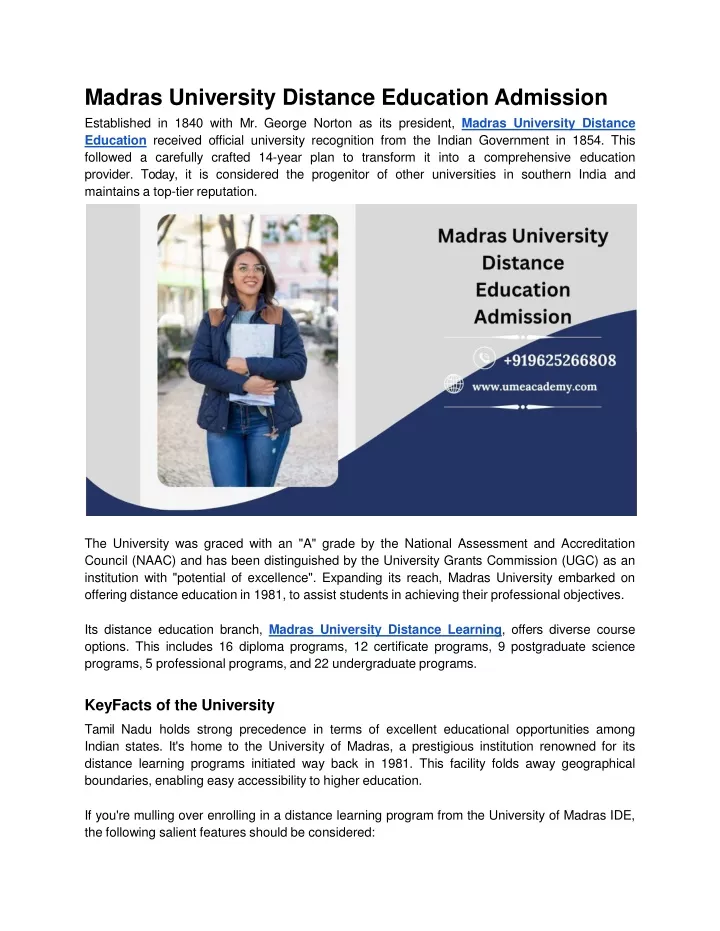 madras university distance education admission