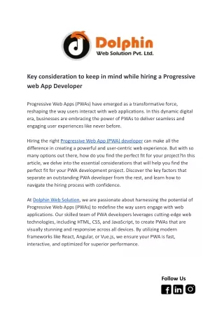 Key consideration to keep in mind while hiring a Progressive web App Developer