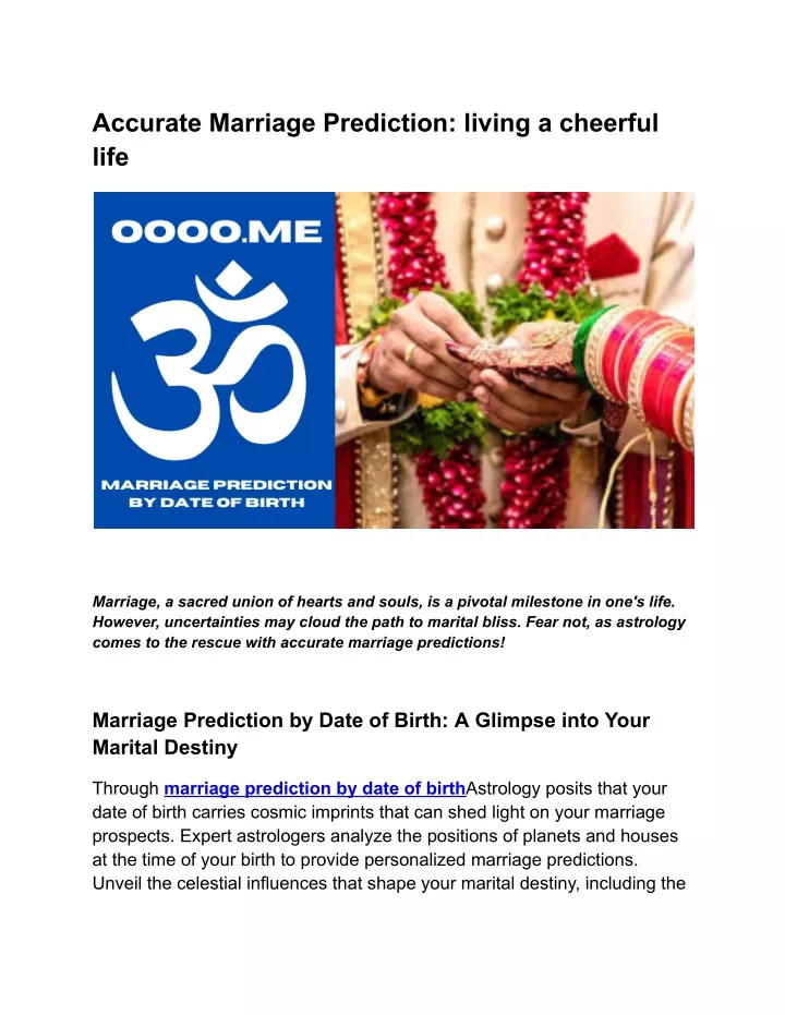 accurate marriage prediction living a cheerful