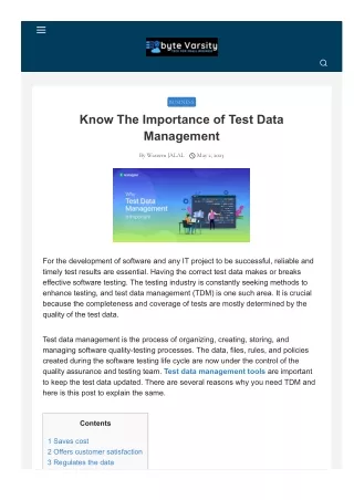 Know The Importance of Test Data Management