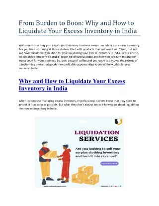 From Burden to Boon: Why and How to Liquidate Your Excess Inventory in India