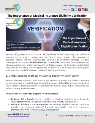 The Importance of Medical Insurance Eligibility Verification
