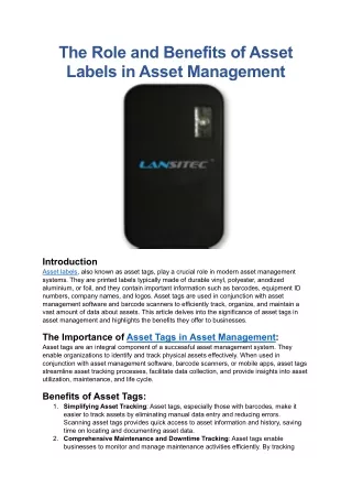Asset Management Label For Your Need