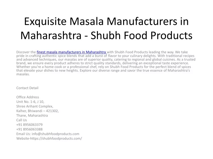 exquisite masala manufacturers in maharashtra shubh food products