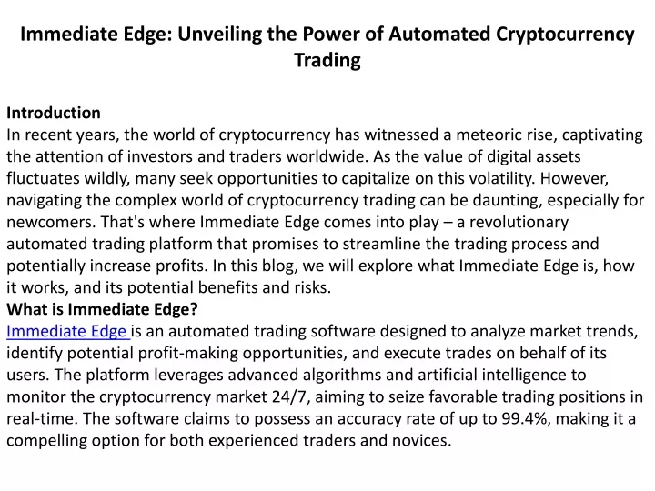 immediate edge unveiling the power of automated cryptocurrency trading