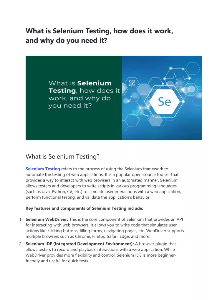 what is selenium testing how does it work