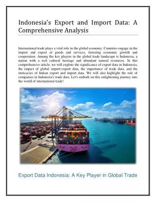 Indonesia's Export and Import Data A Comprehensive Analysis
