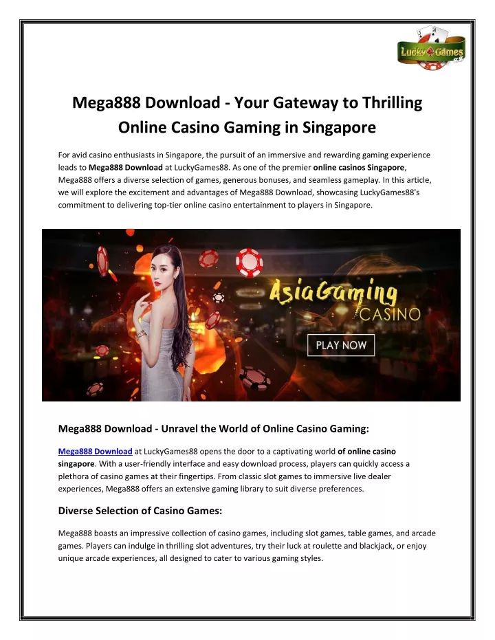 mega888 download your gateway to thrilling online