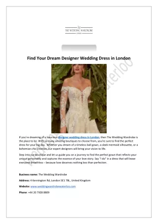 Find Your Dream Designer Wedding Dress in London
