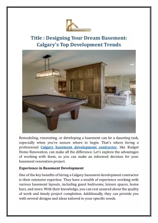 Designing Your Dream Basement: Calgary's Top Development Trends