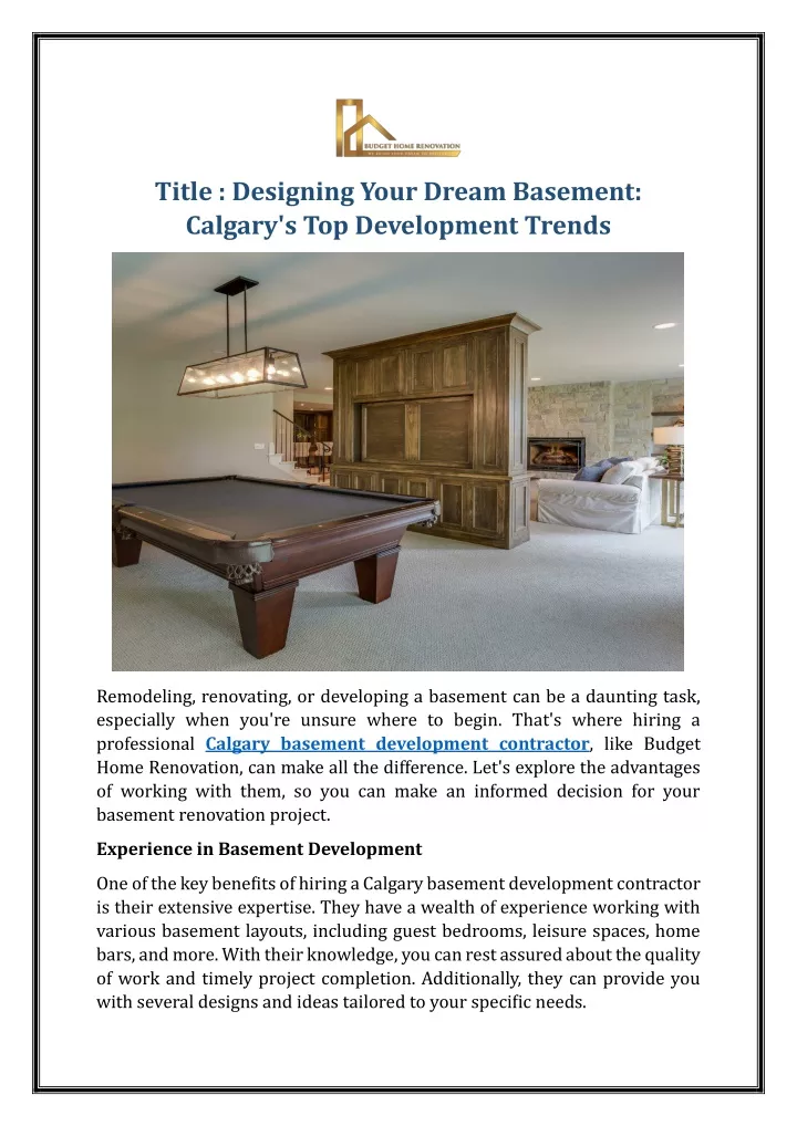 title designing your dream basement calgary