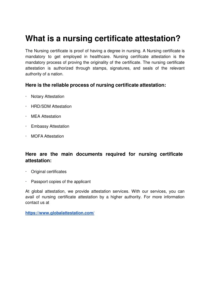 what is a nursing certificate attestation