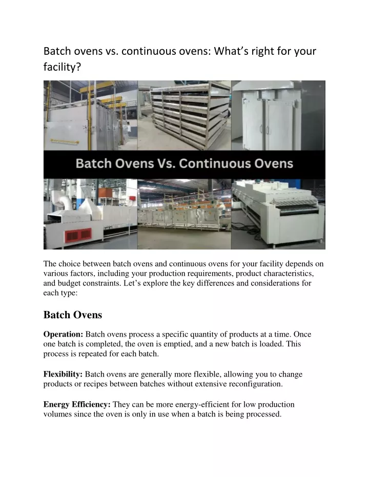 batch ovens vs continuous ovens what s right