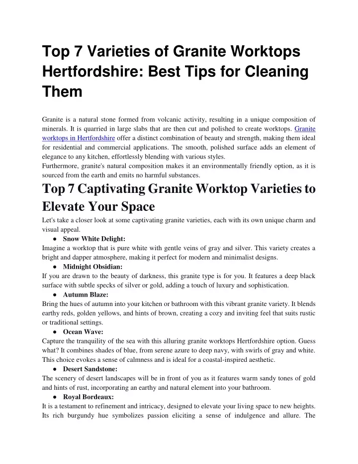 top 7 varieties of granite worktops hertfordshire