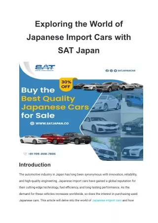 Exploring the World of Japanese Import Cars with SAT Japan
