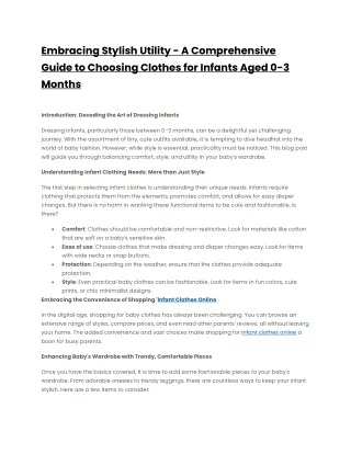 Embracing Stylish Utility - A Comprehensive Guide to Choosing Clothes for Infants Aged 0-3 Months