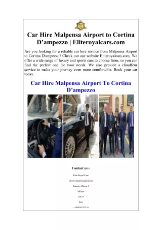 Car Hire Malpensa Airport to Cortina D’ampezzo  Eliteroyalcars.com