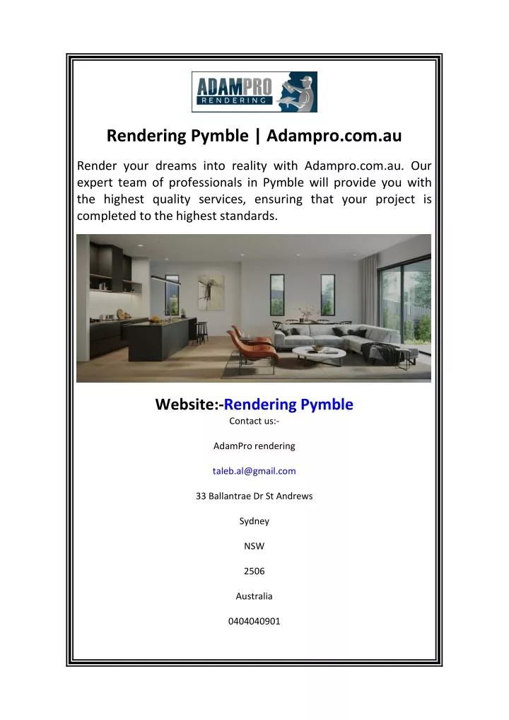 rendering pymble adampro com au