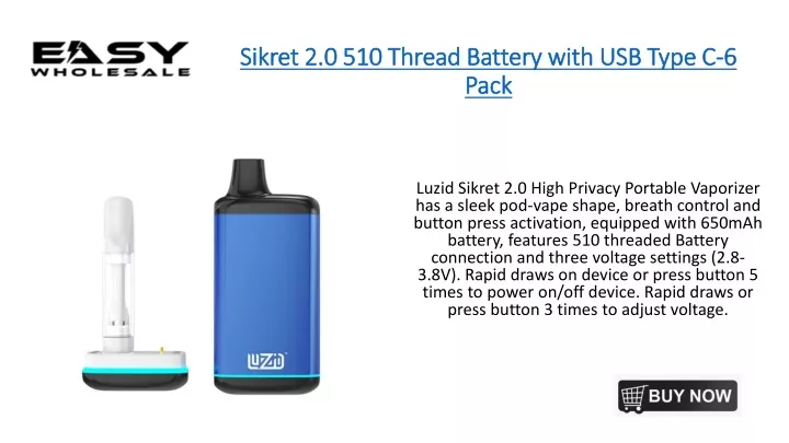 sikret 2 0 510 thread battery with usb type c 6 pack