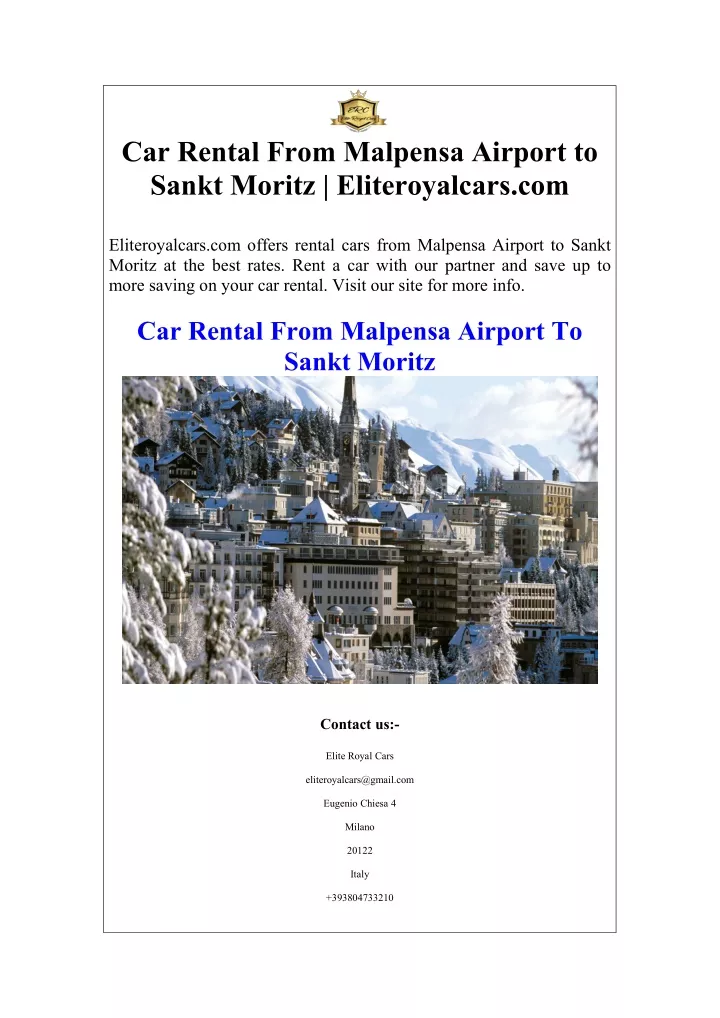 car rental from malpensa airport to sankt moritz