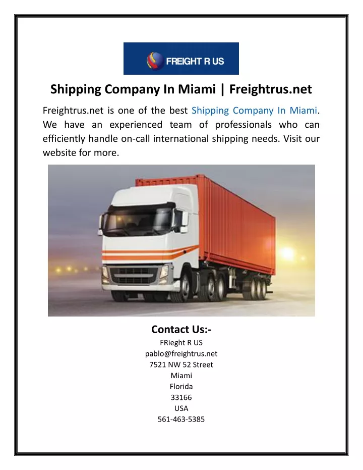 shipping company in miami freightrus net