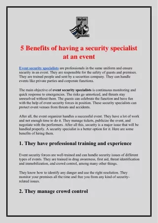 5 Benefits of having a security specialist at an event