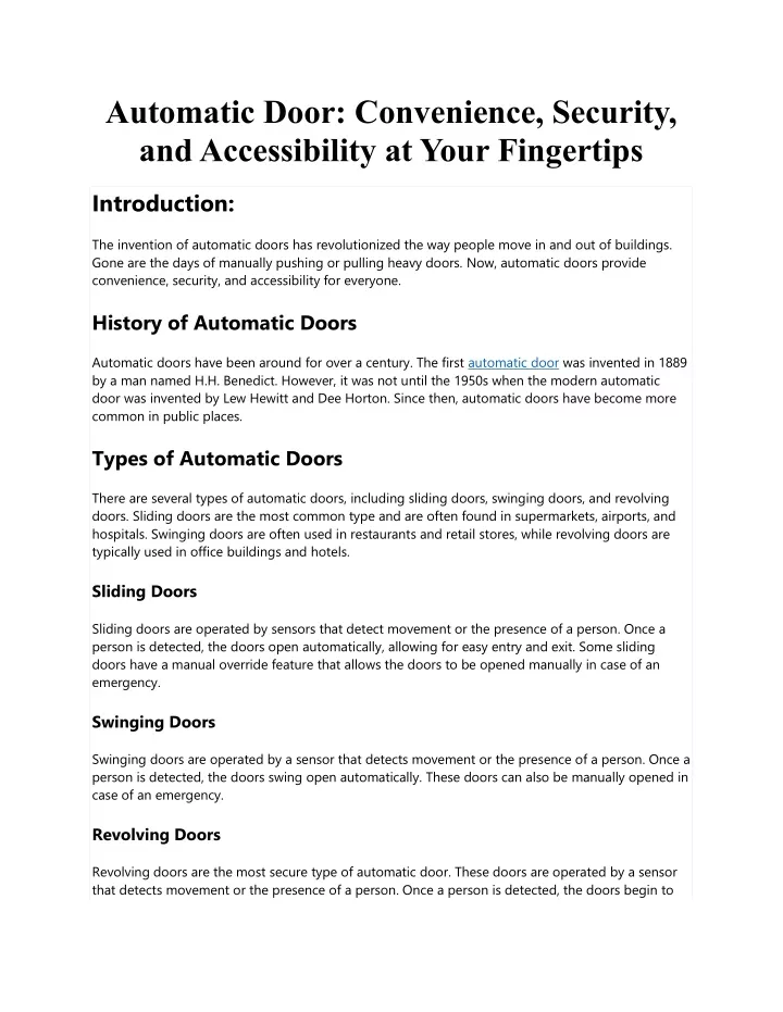 automatic door convenience security