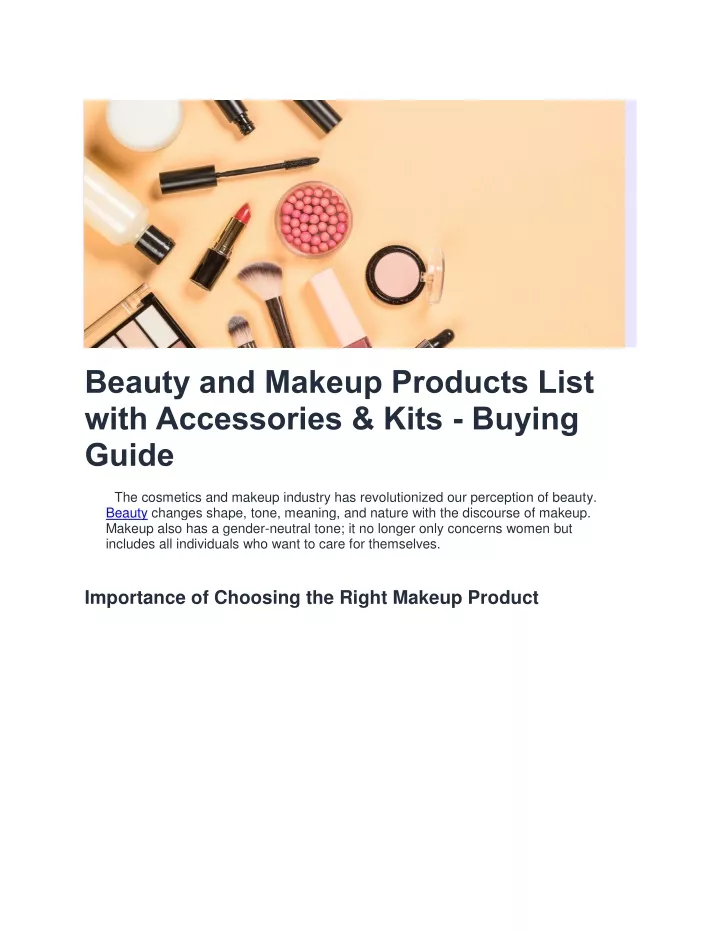 beauty and makeup products list with accessories
