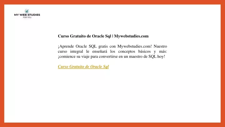 curso gratuito de oracle sql mywebstudies